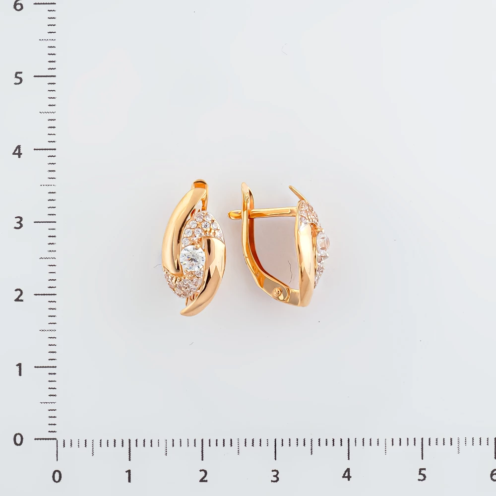 Серьги с фианитом из красного золота 585 пробы