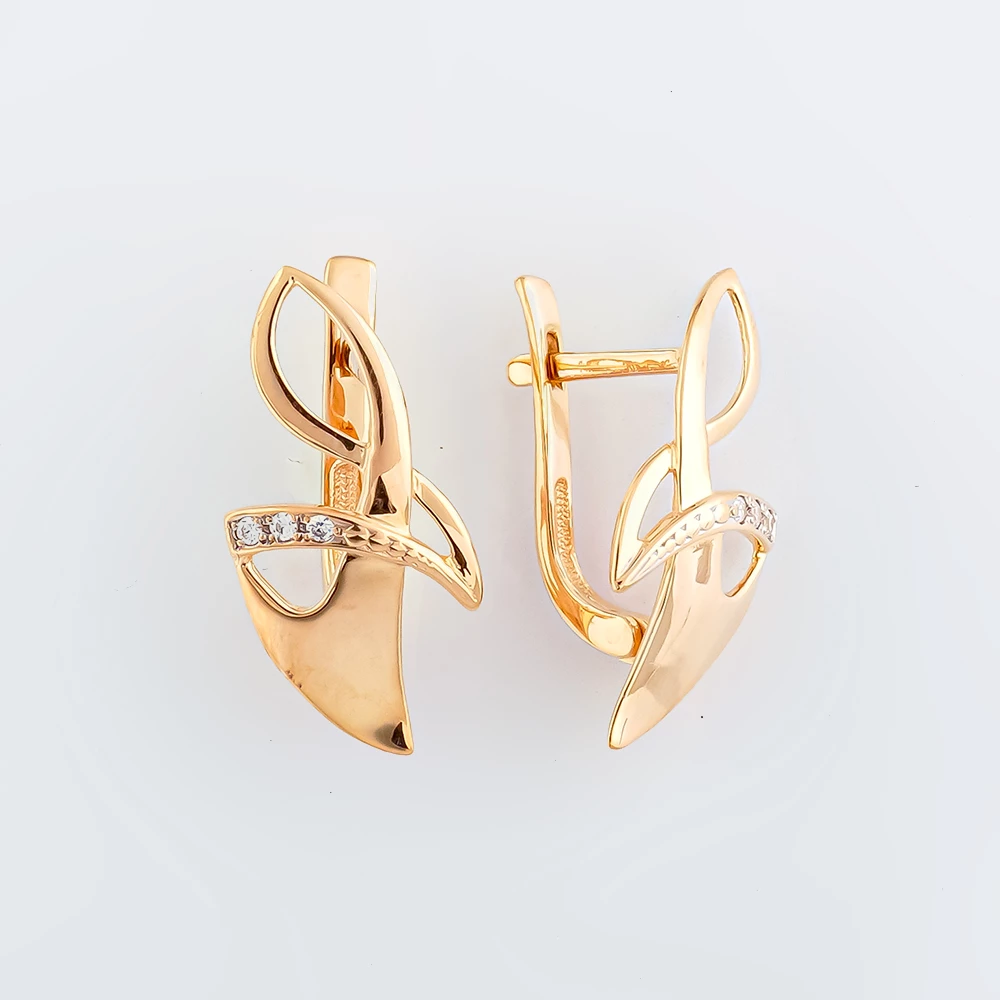 Серьги с фианитом из красного золота 585 пробы