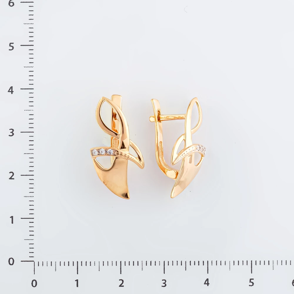 Серьги с фианитом из красного золота 585 пробы