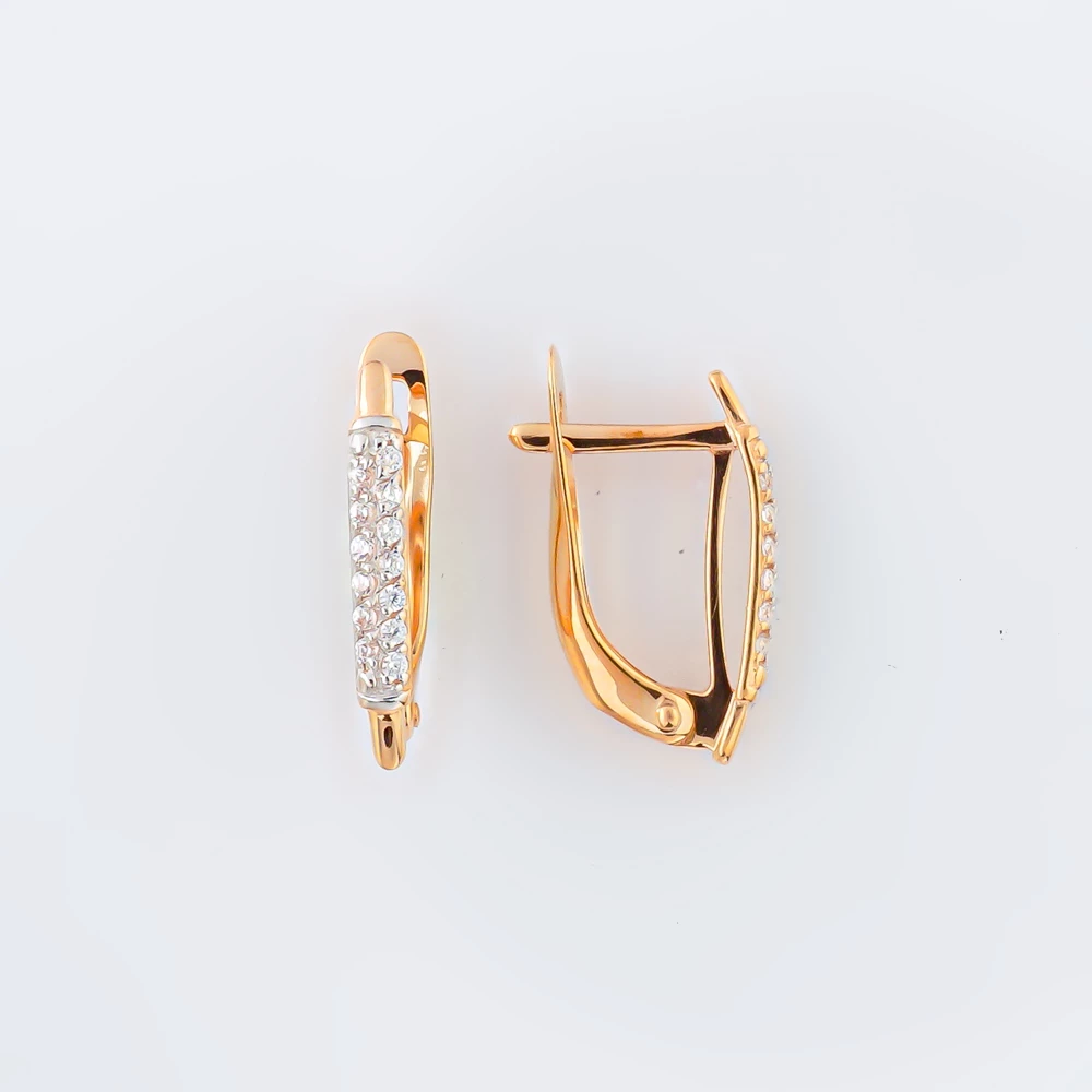 Серьги с фианитом из красного золота 585 пробы