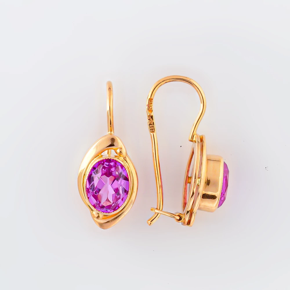 Серьги с фианитом из красного золота 583 пробы