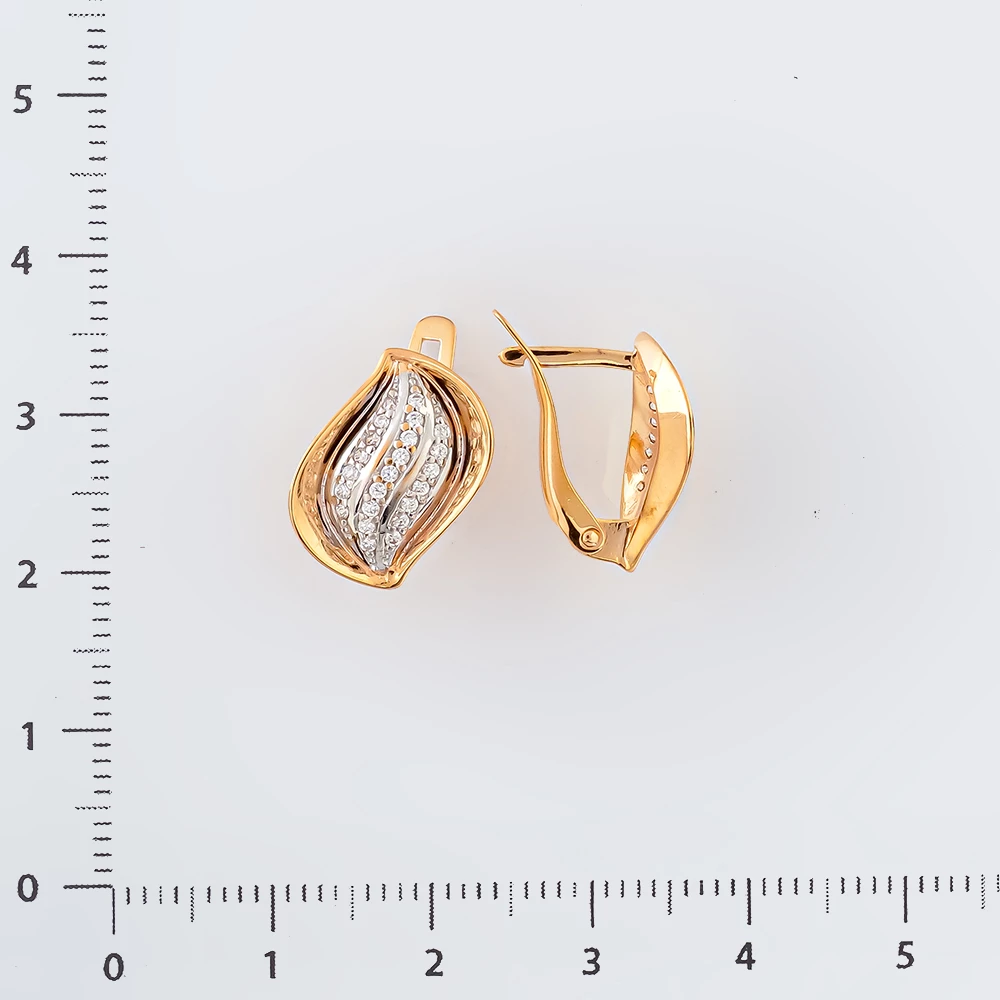 Серьги с фианитом из красного золота 585 пробы
