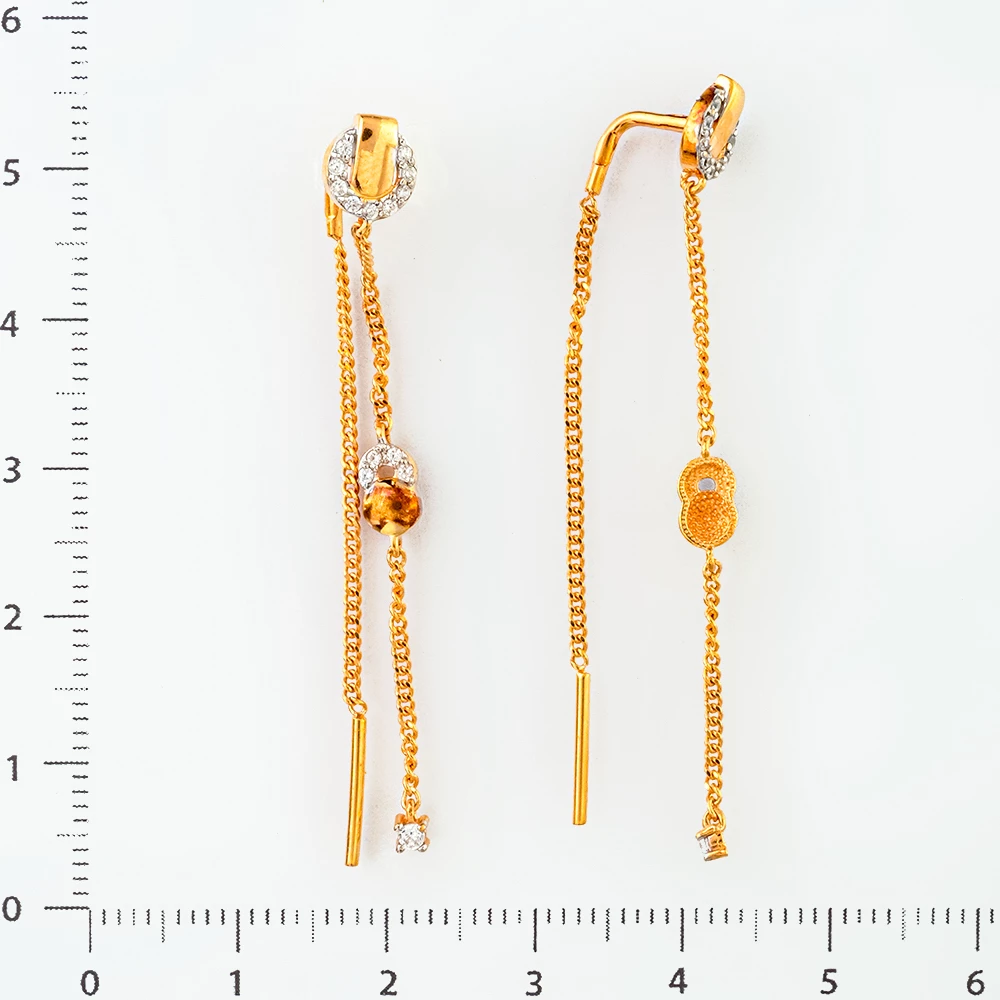 Серьги-продевки с фианитом из красного золота 585 пробы