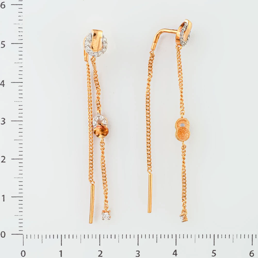 Серьги-продевки с фианитом из красного золота 585 пробы