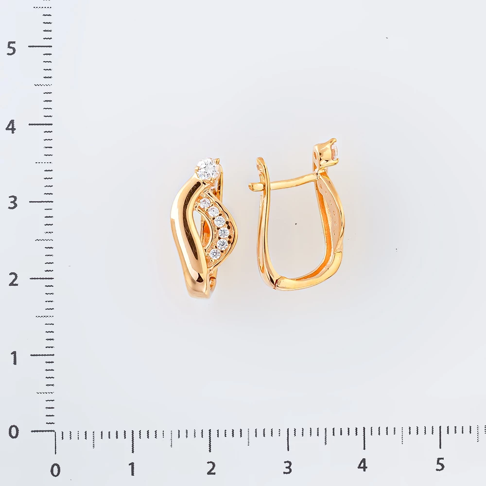 Серьги с фианитом из красного золота 585 пробы