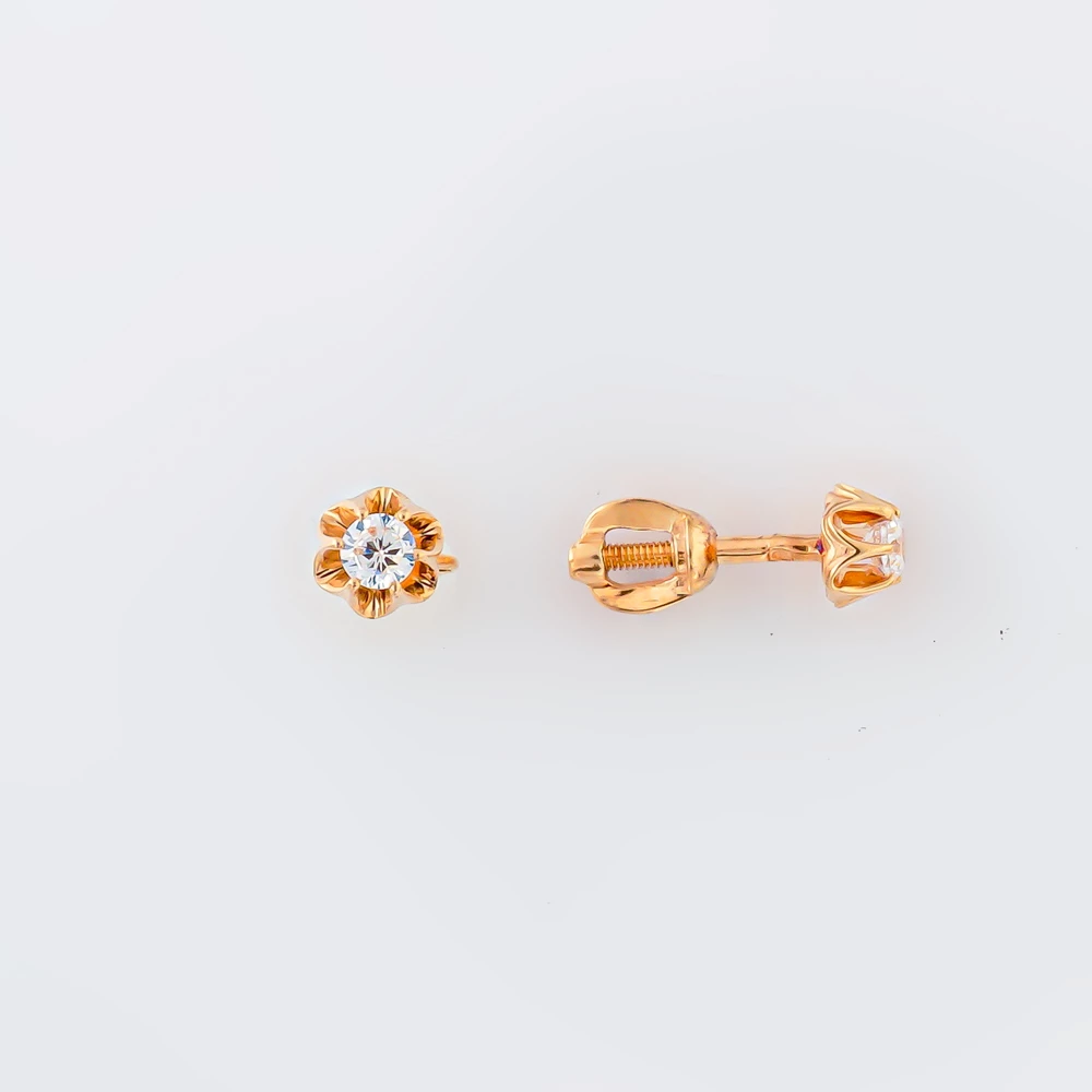 Серьги с фианитом из красного золота 585 пробы