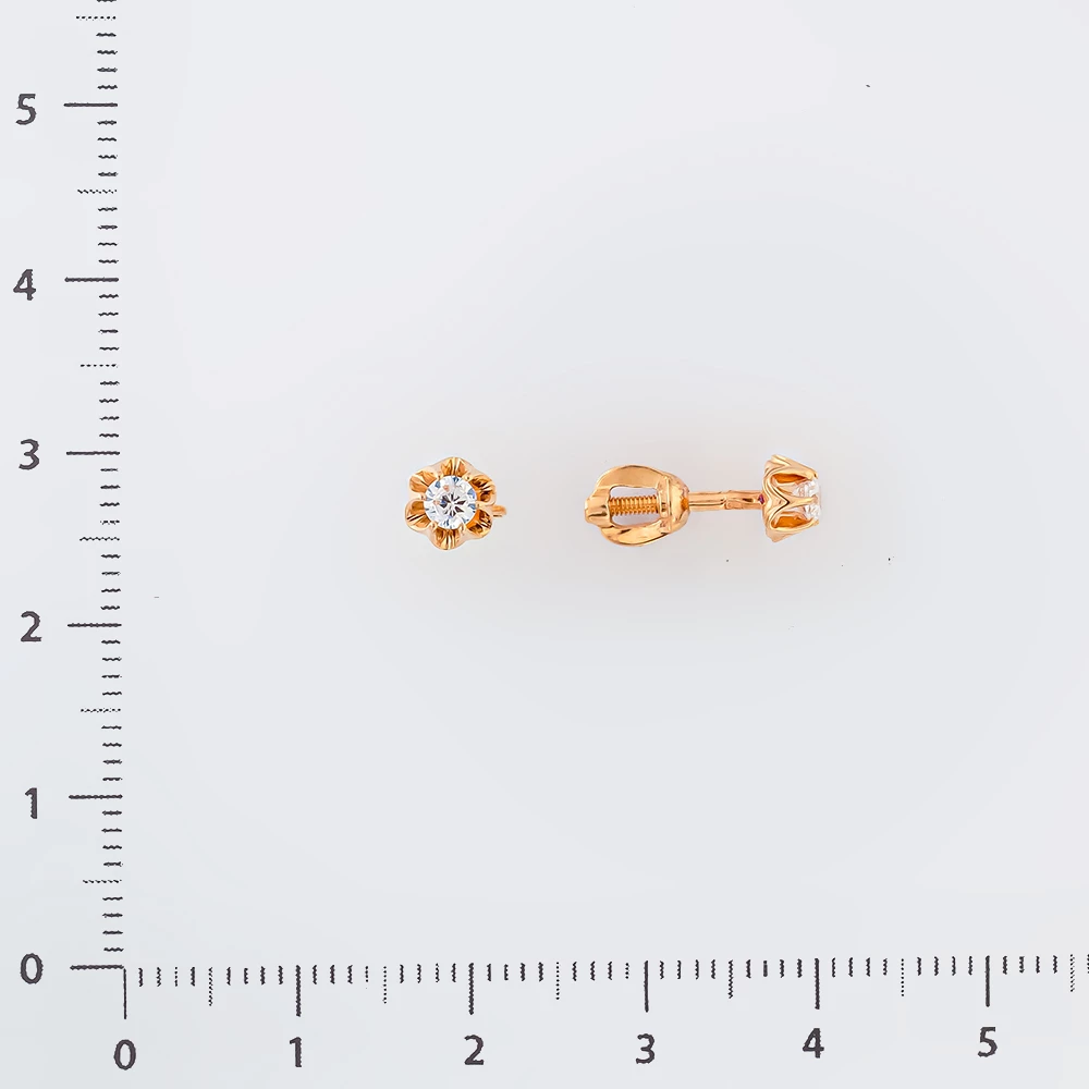 Серьги с фианитом из красного золота 585 пробы