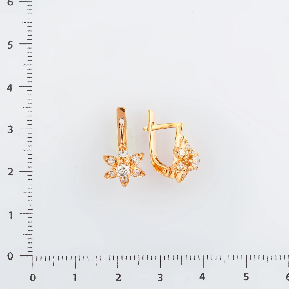 Серьги с фианитом из красного золота 585 пробы