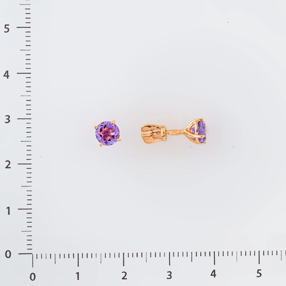 Серьги с аметистом из красного золота 585 пробы