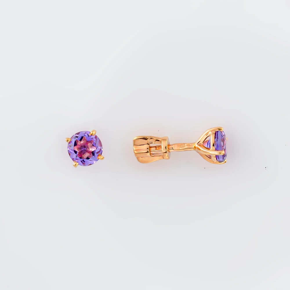 Серьги с аметистом из красного золота 585 пробы