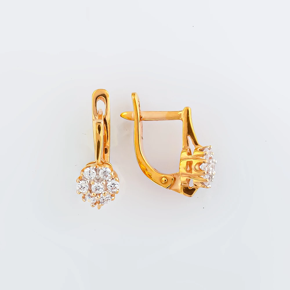 Серьги с фианитом из красного золота 585 пробы