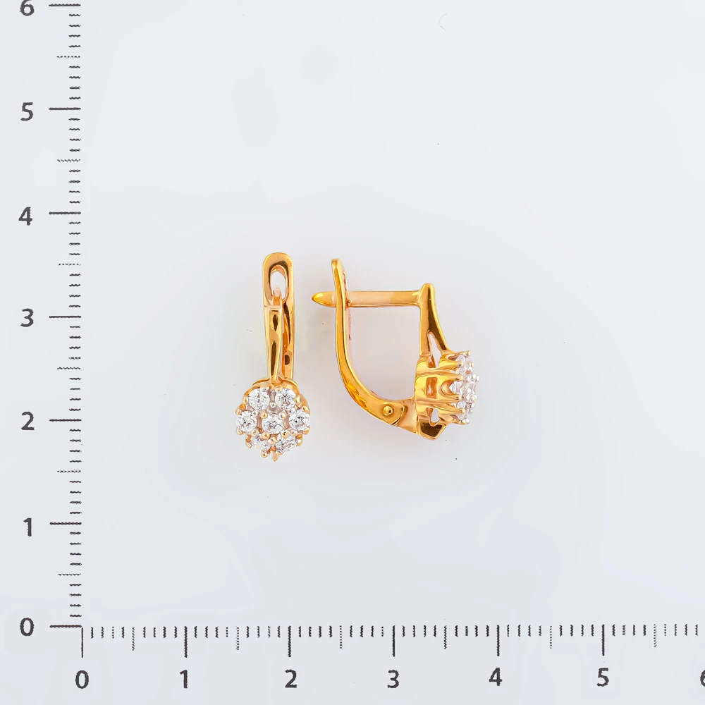 Серьги с фианитом из красного золота 585 пробы