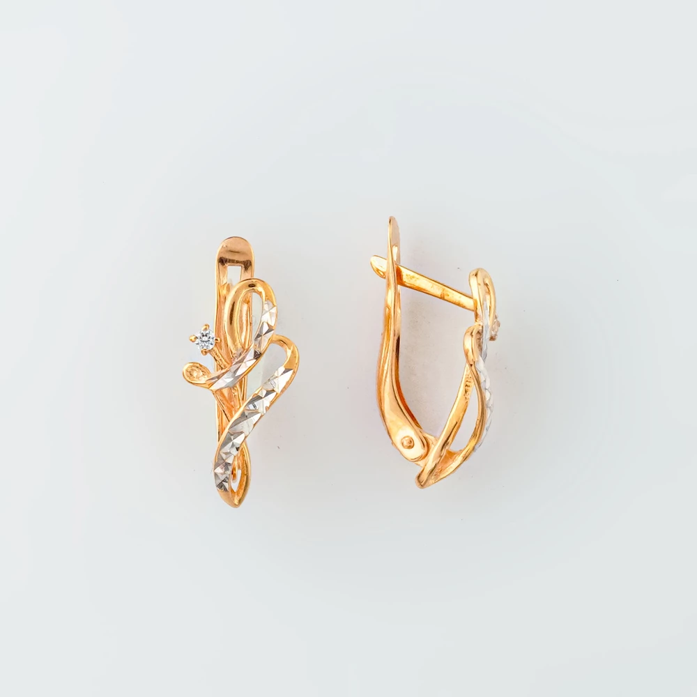 Серьги с фианитом из красного золота 585 пробы