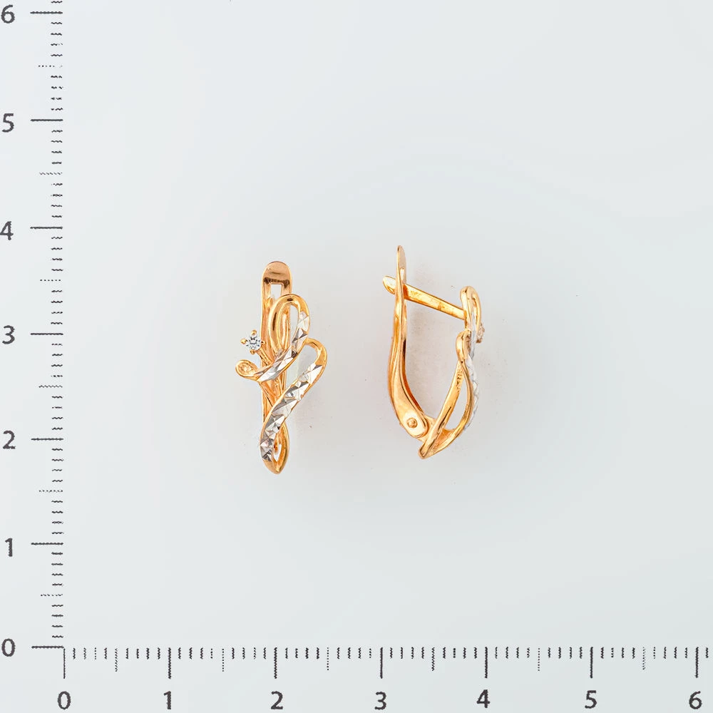 Серьги с фианитом из красного золота 585 пробы