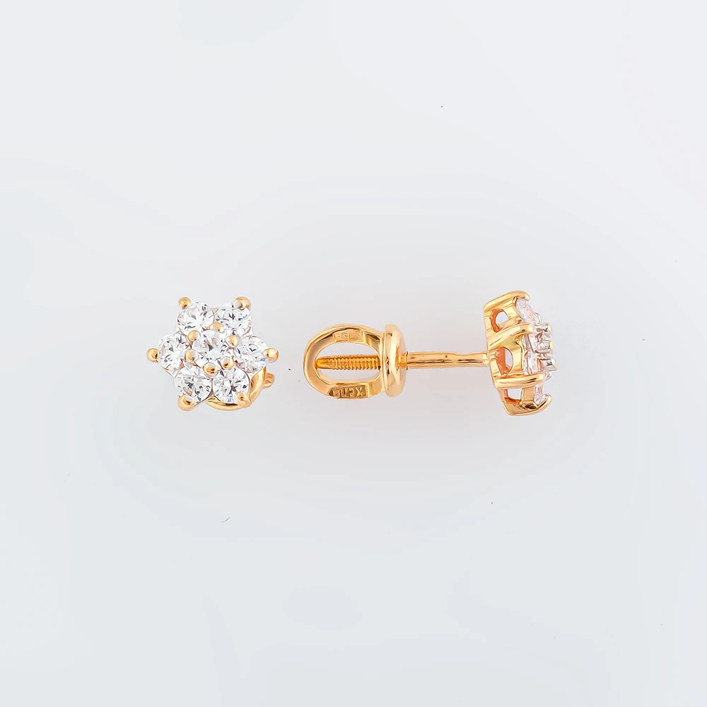 Серьги с фианитом из красного золота 585 пробы