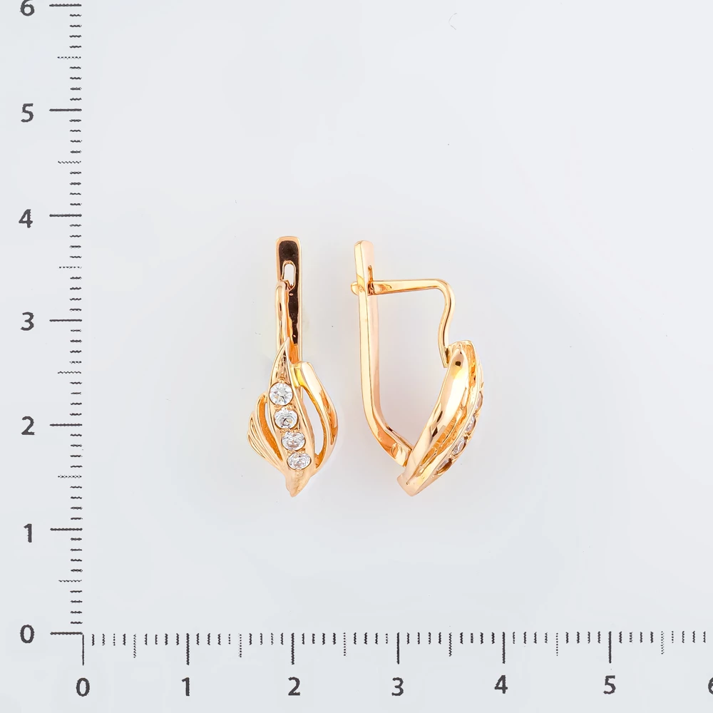 Серьги с фианитом из красного золота 585 пробы