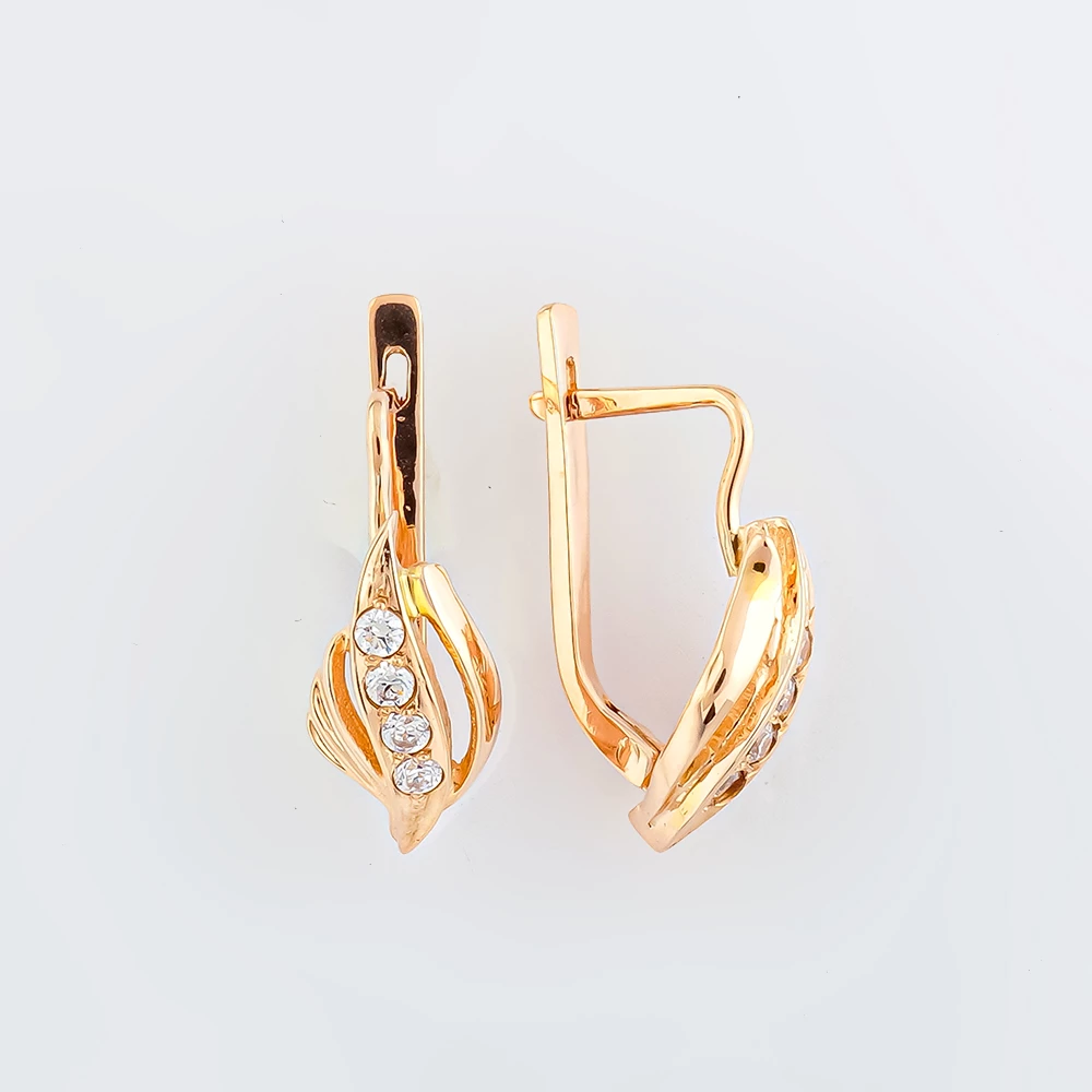 Серьги с фианитом из красного золота 585 пробы