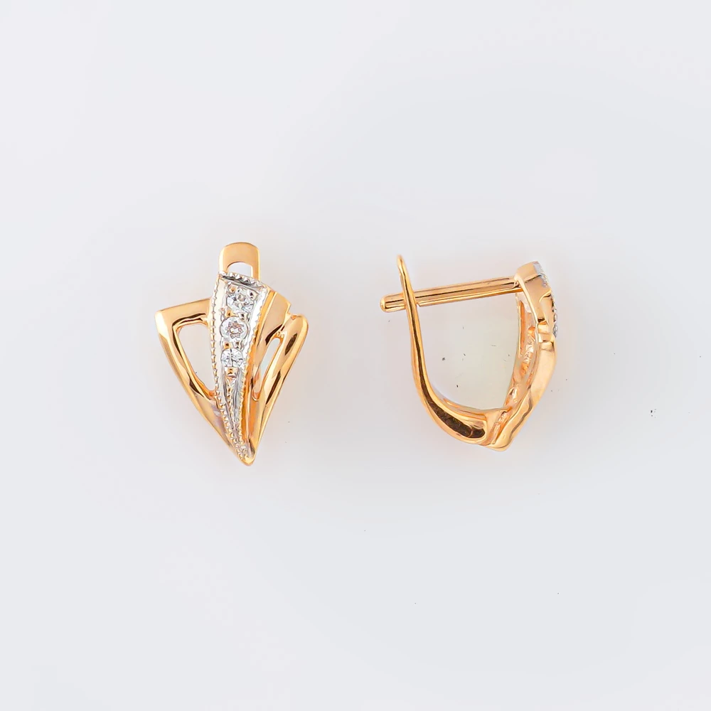 Серьги с фианитом из красного золота 585 пробы