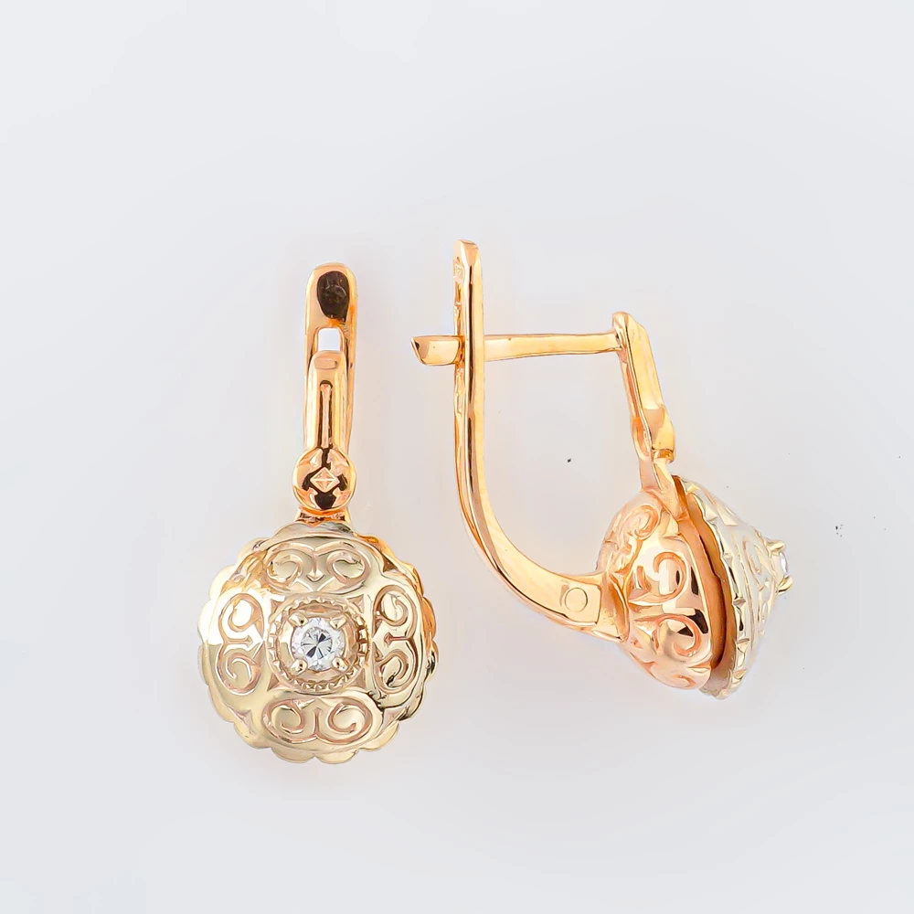 Серьги с фианитом из красного золота 585 пробы