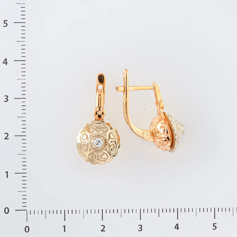 Серьги с фианитом из красного золота 585 пробы