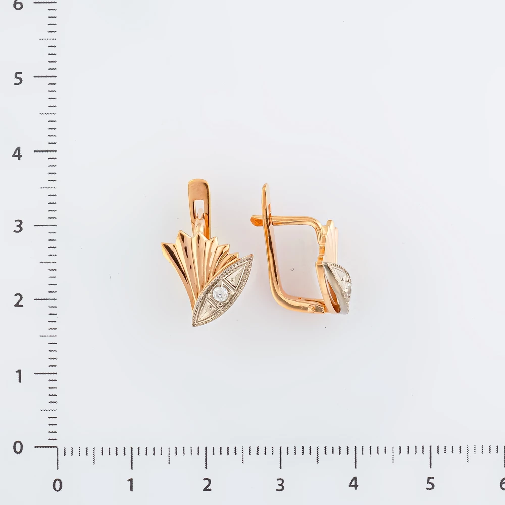 Серьги с фианитом из красного золота 585 пробы