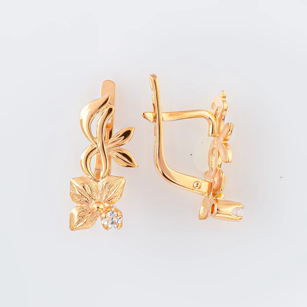 Серьги с фианитом из красного золота 585 пробы