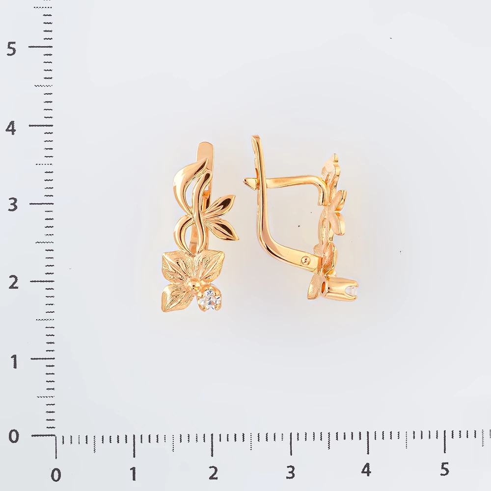 Серьги с фианитом из красного золота 585 пробы