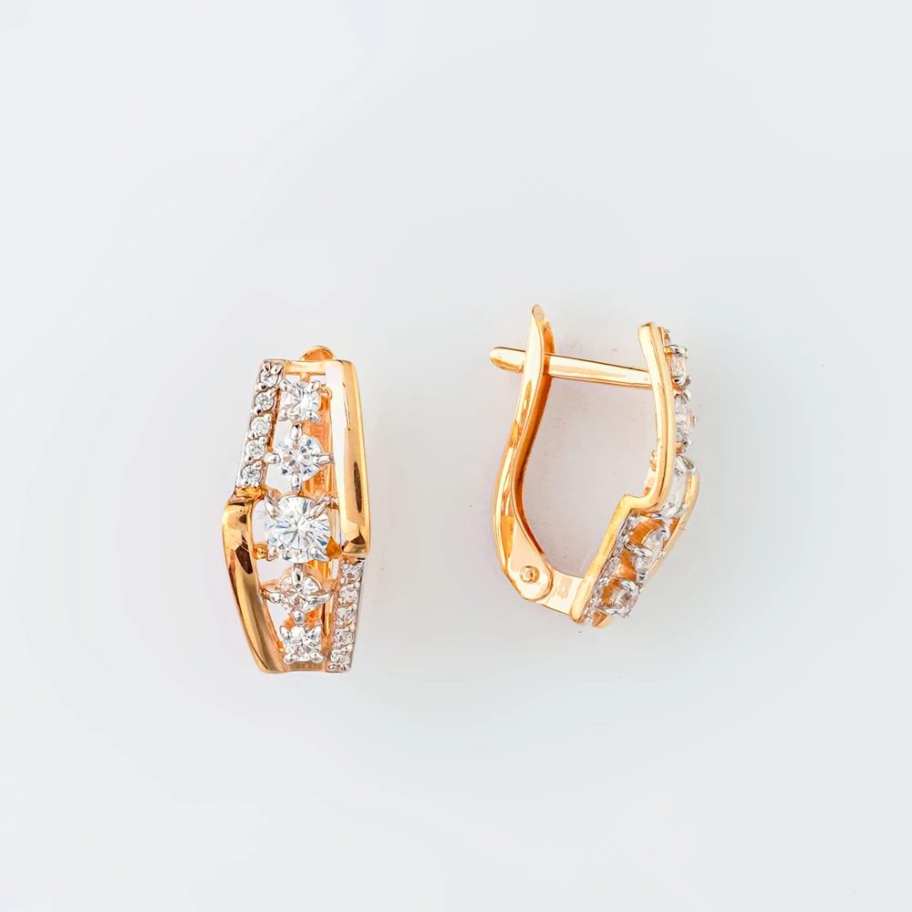 Серьги с фианитом из красного золота 585 пробы