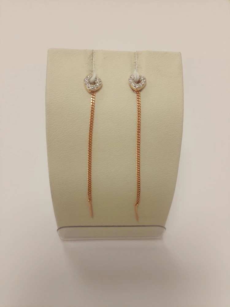 Серьги с фианитом из красного золота 585 пробы