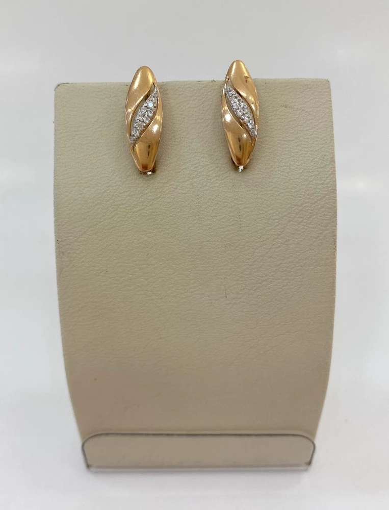 Серьги с фианитом из красного золота 585 пробы