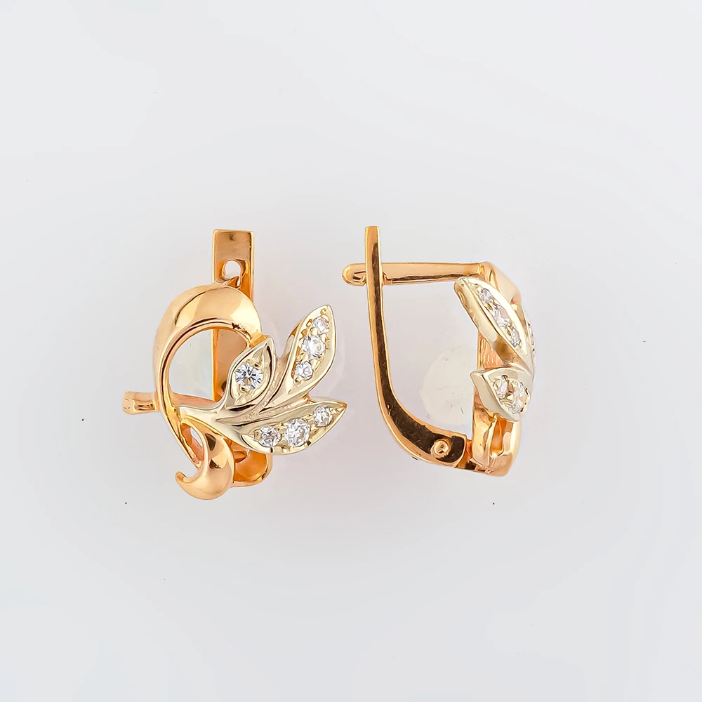 Серьги с фианитом из красного золота 585 пробы