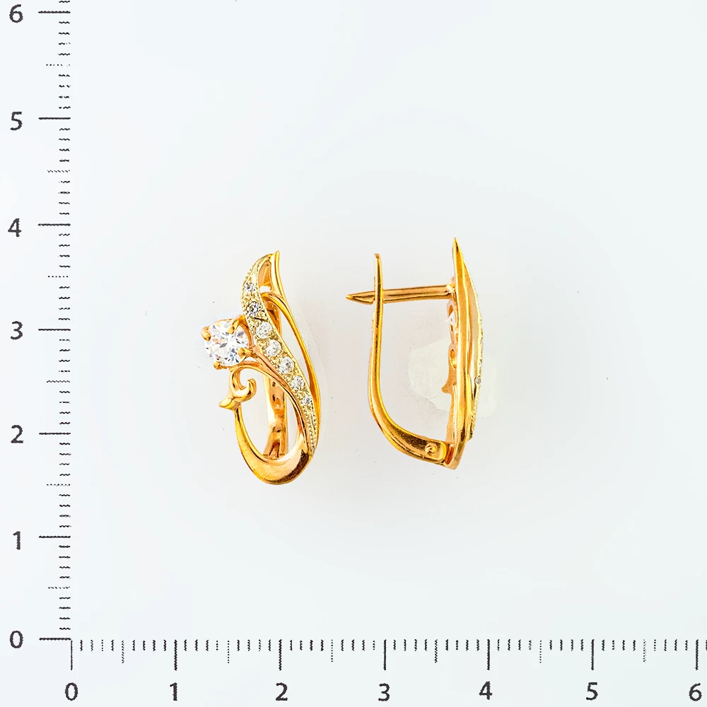 Серьги с фианитом из красного золота 585 пробы