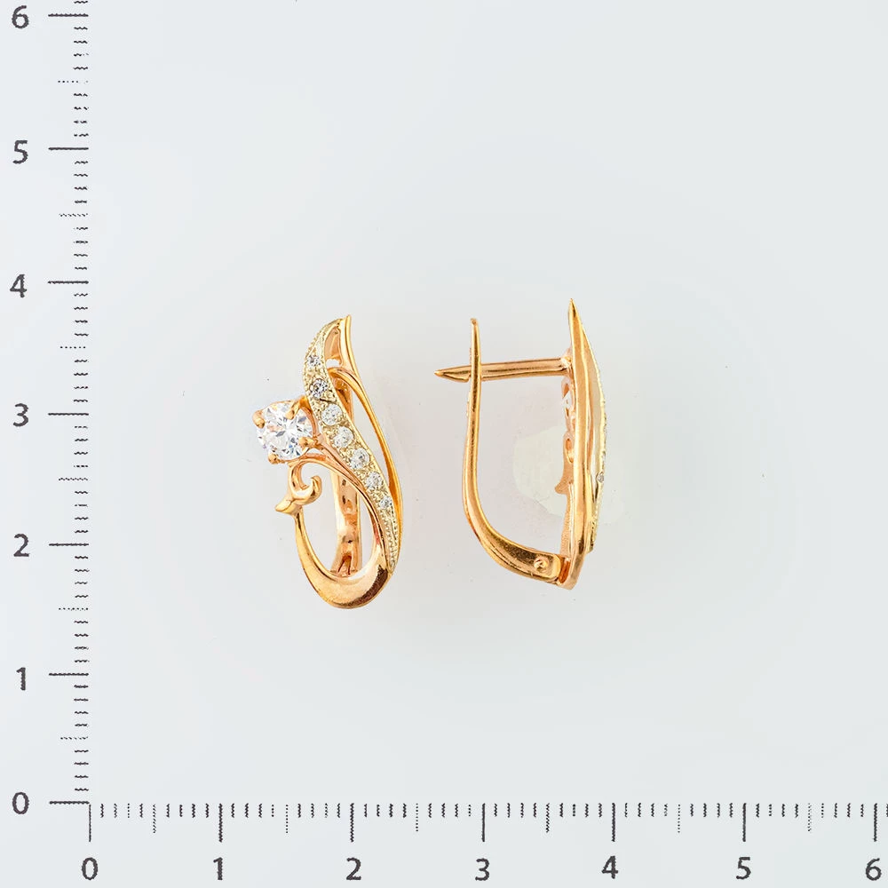 Серьги с фианитом из красного золота 585 пробы