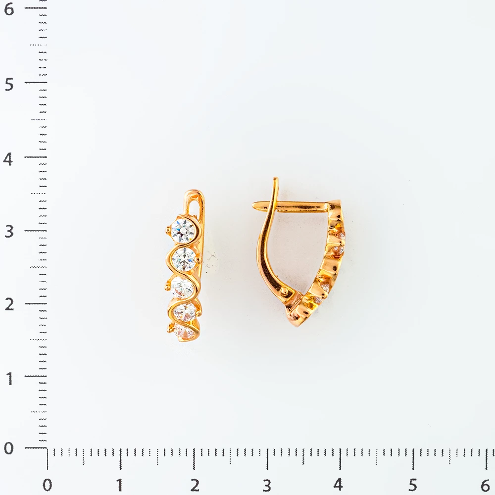 Серьги с фианитом из красного золота 585 пробы
