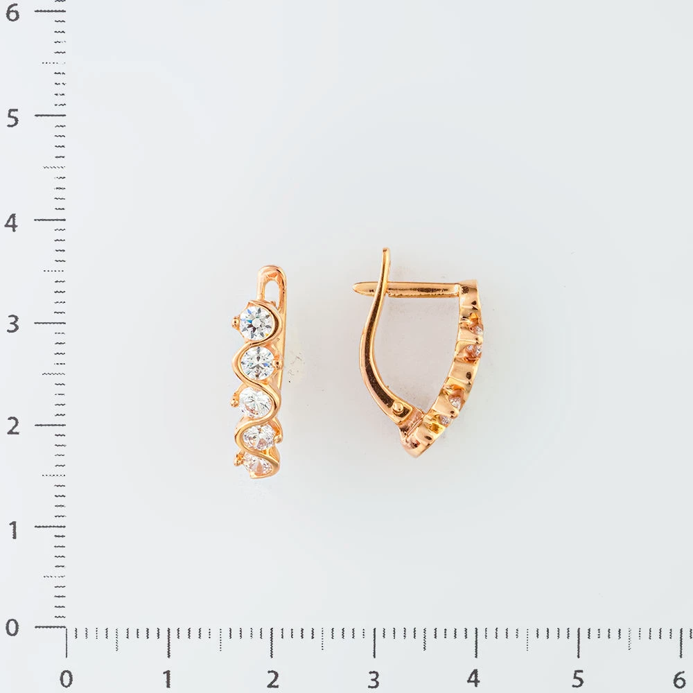 Серьги с фианитом из красного золота 585 пробы