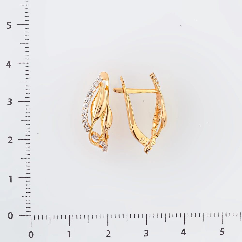 Серьги с фианитом из красного золота 585 пробы