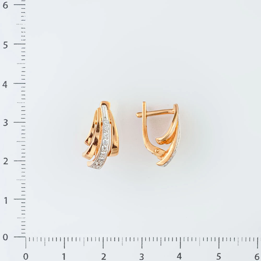 Серьги с фианитом из красного золота 585 пробы