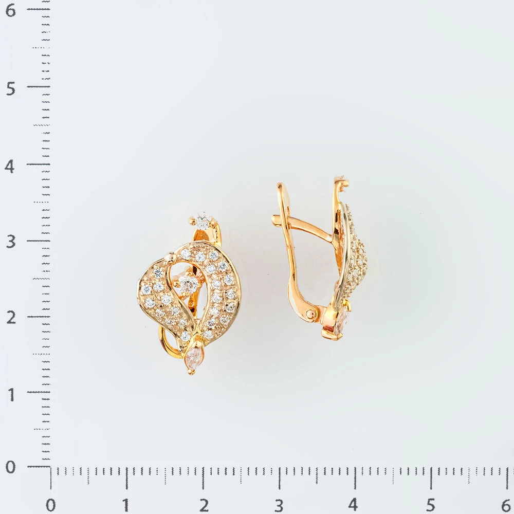 Серьги с фианитом из красного золота 585 пробы