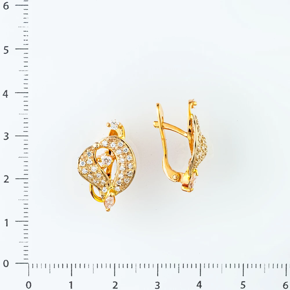 Серьги с фианитом из красного золота 585 пробы