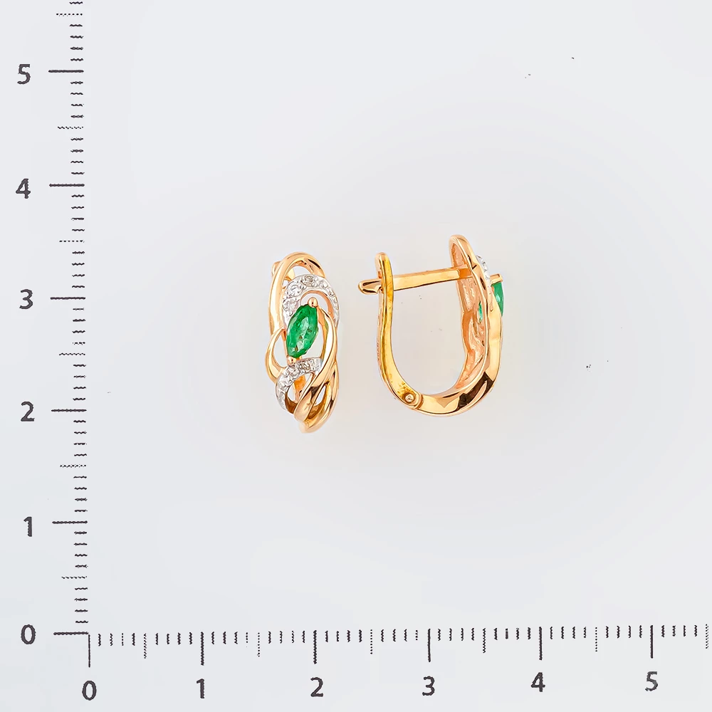 Серьги с изумрудом из красного золота 585 пробы