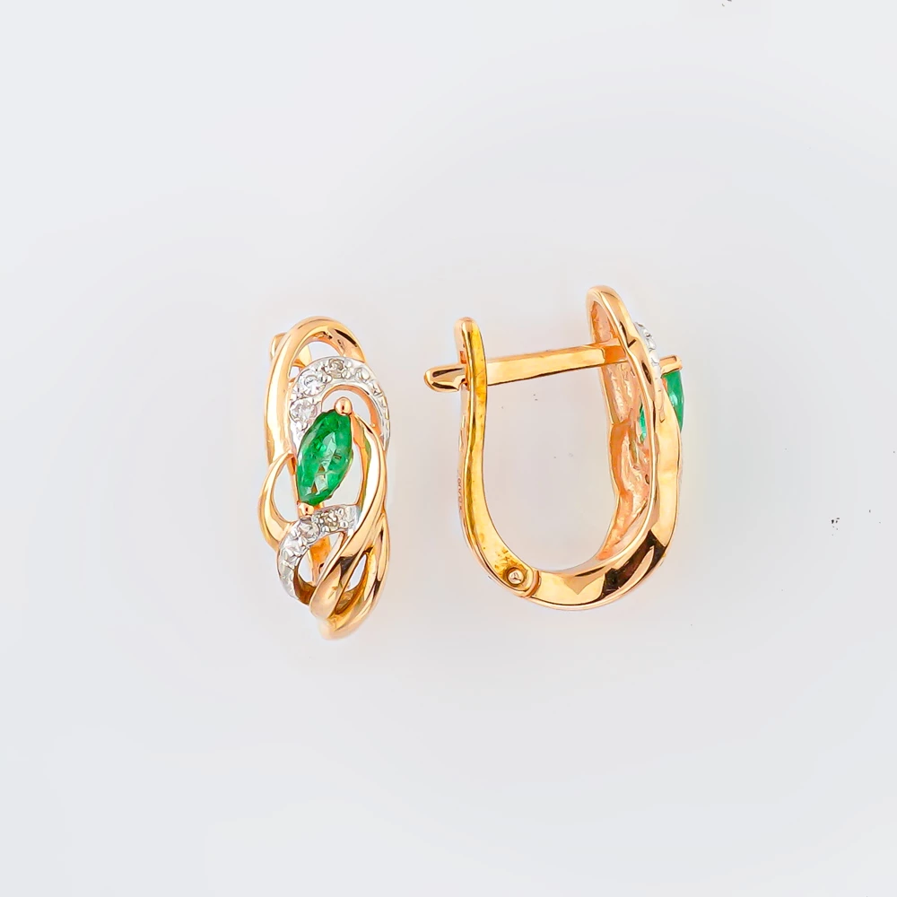 Серьги с изумрудом из красного золота 585 пробы