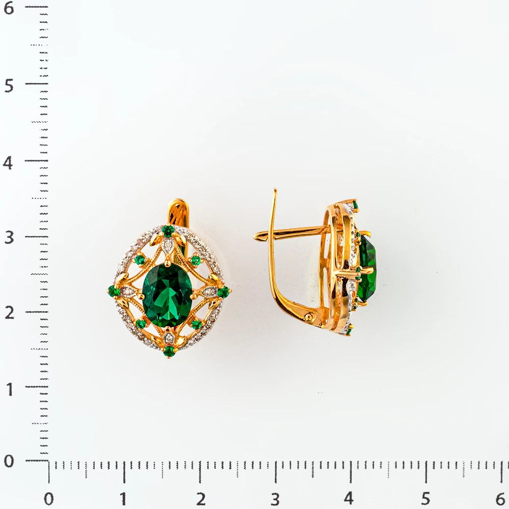 Серьги с изумрудом синтетическим из красного золота 585 пробы