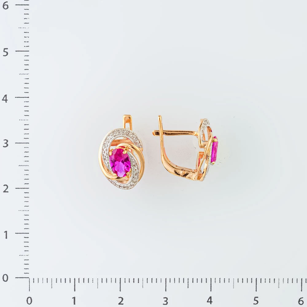 Серьги с рубином синтетическим из красного золота 585 пробы