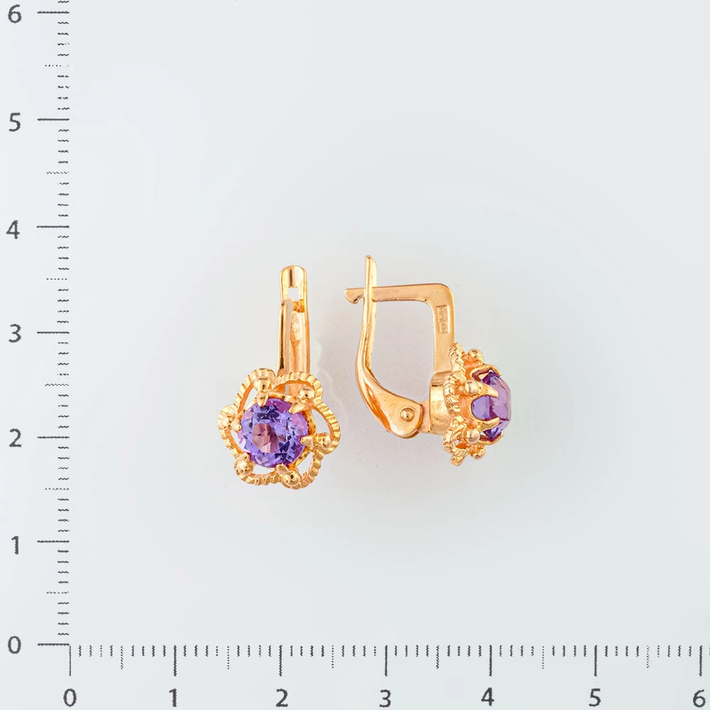 Серьги с фианитом из красного золота 583 пробы