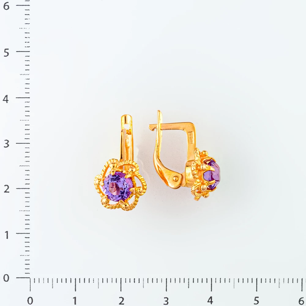 Серьги с фианитом из красного золота 583 пробы