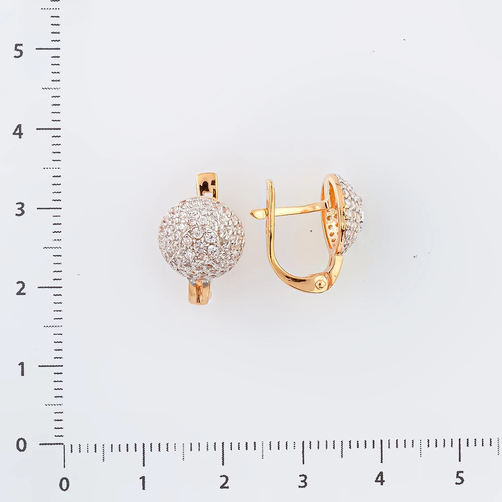 Серьги с фианитом из красного золота 585 пробы