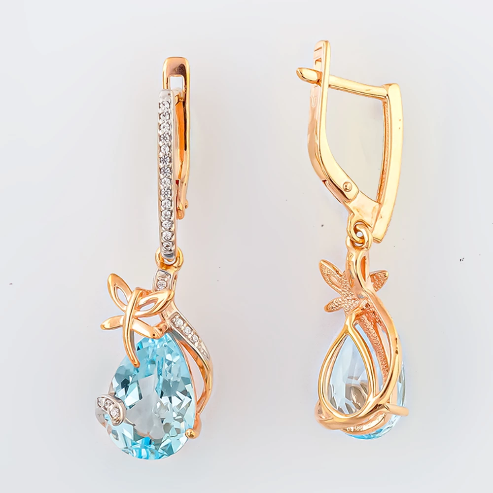 Серьги с топазом из красного золота 585 пробы