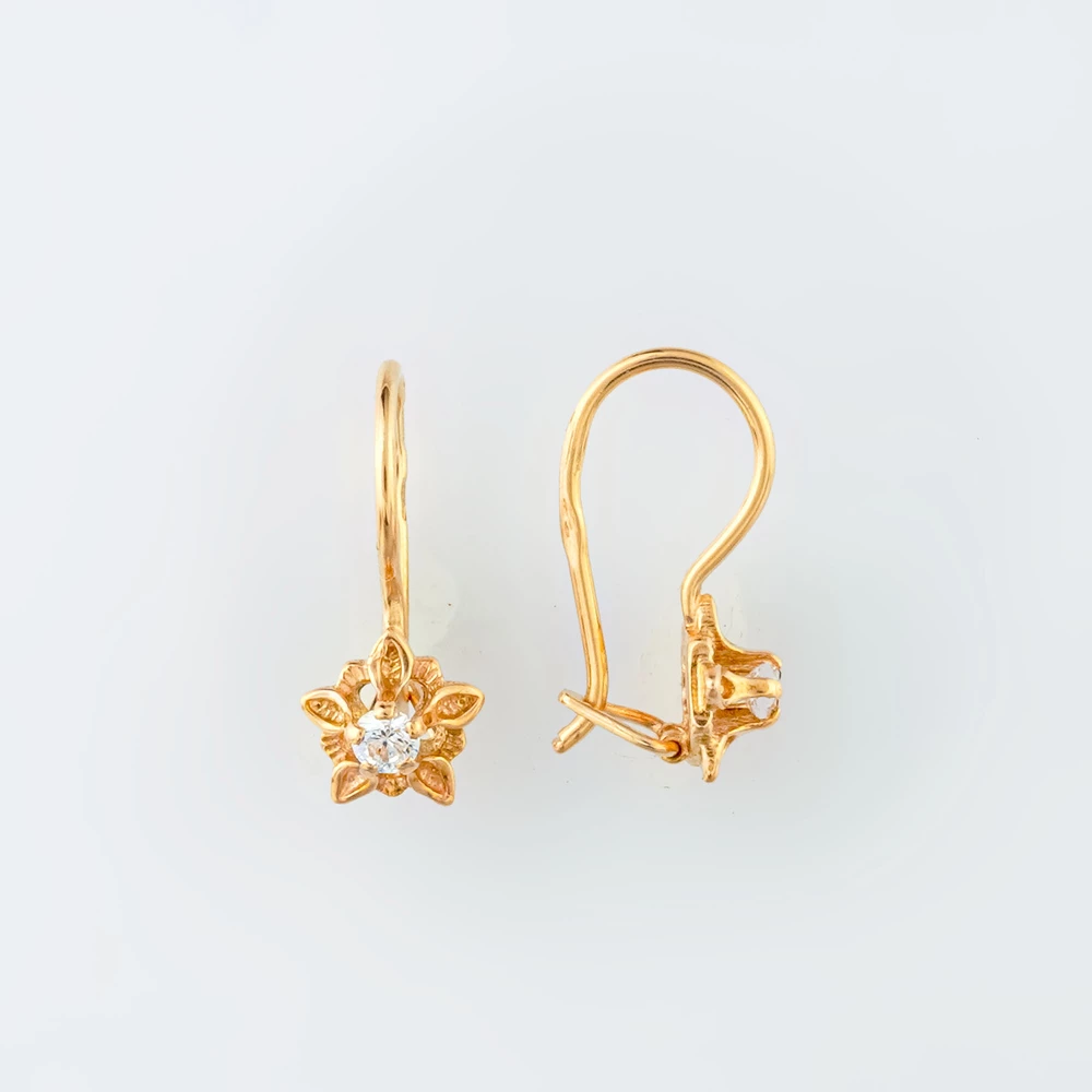 Серьги с фианитом из красного золота 585 пробы