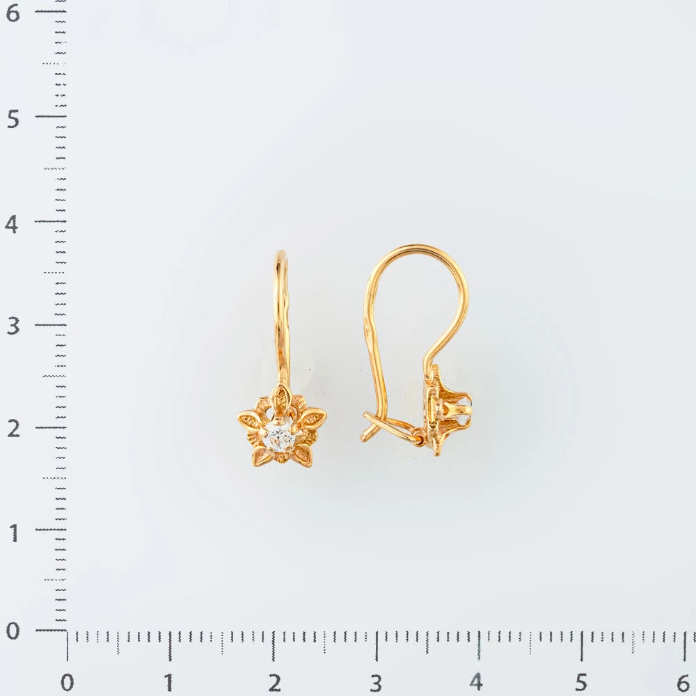 Серьги с фианитом из красного золота 585 пробы