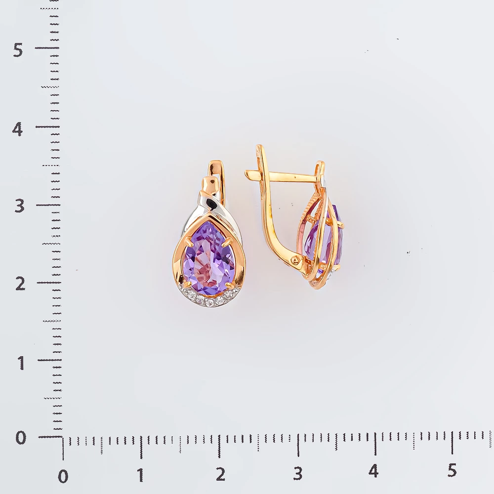 Серьги с аметистом из красного золота 585 пробы